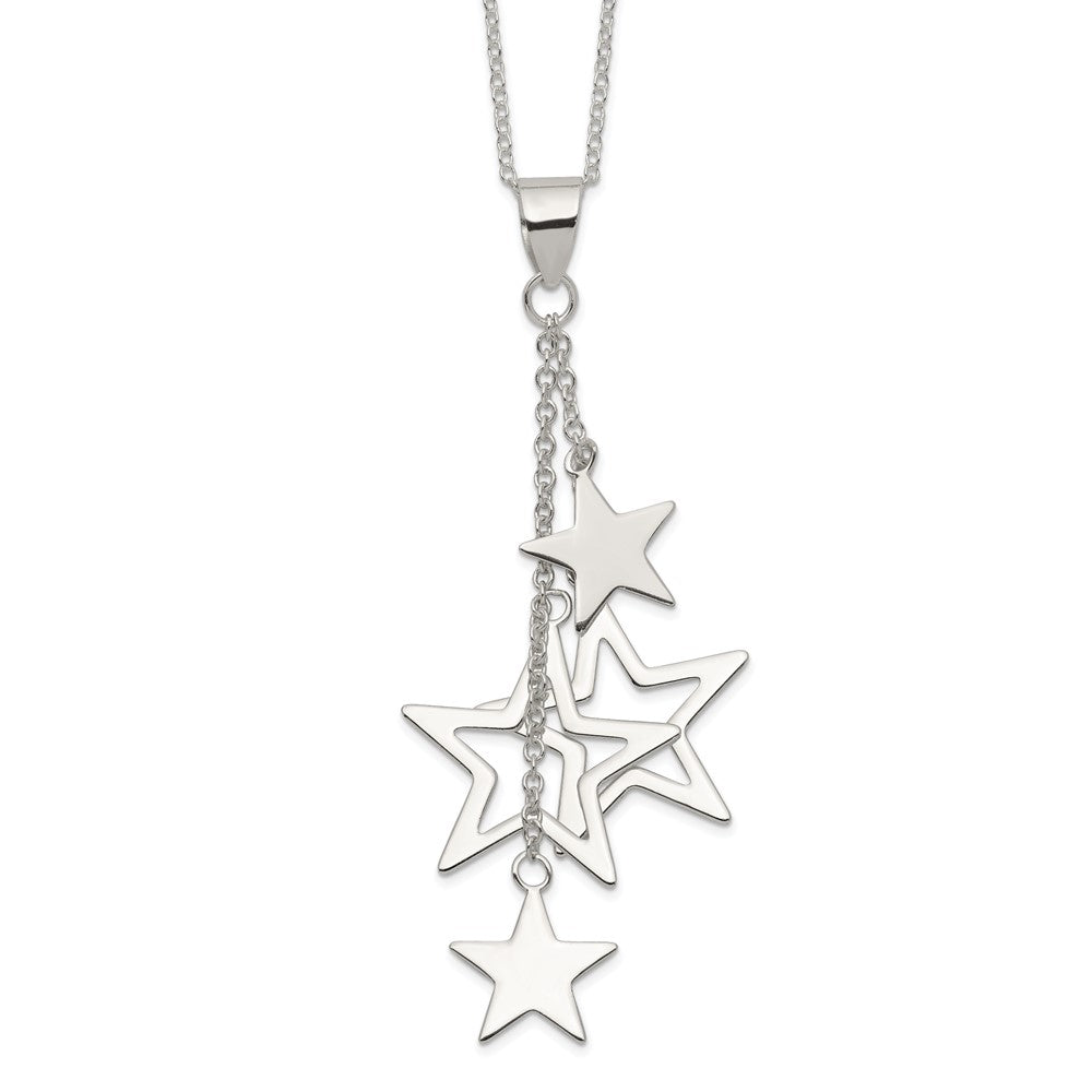 Sterling Silver Rhodium-plated Dangling Stars Necklace, 18 x 32 mm
