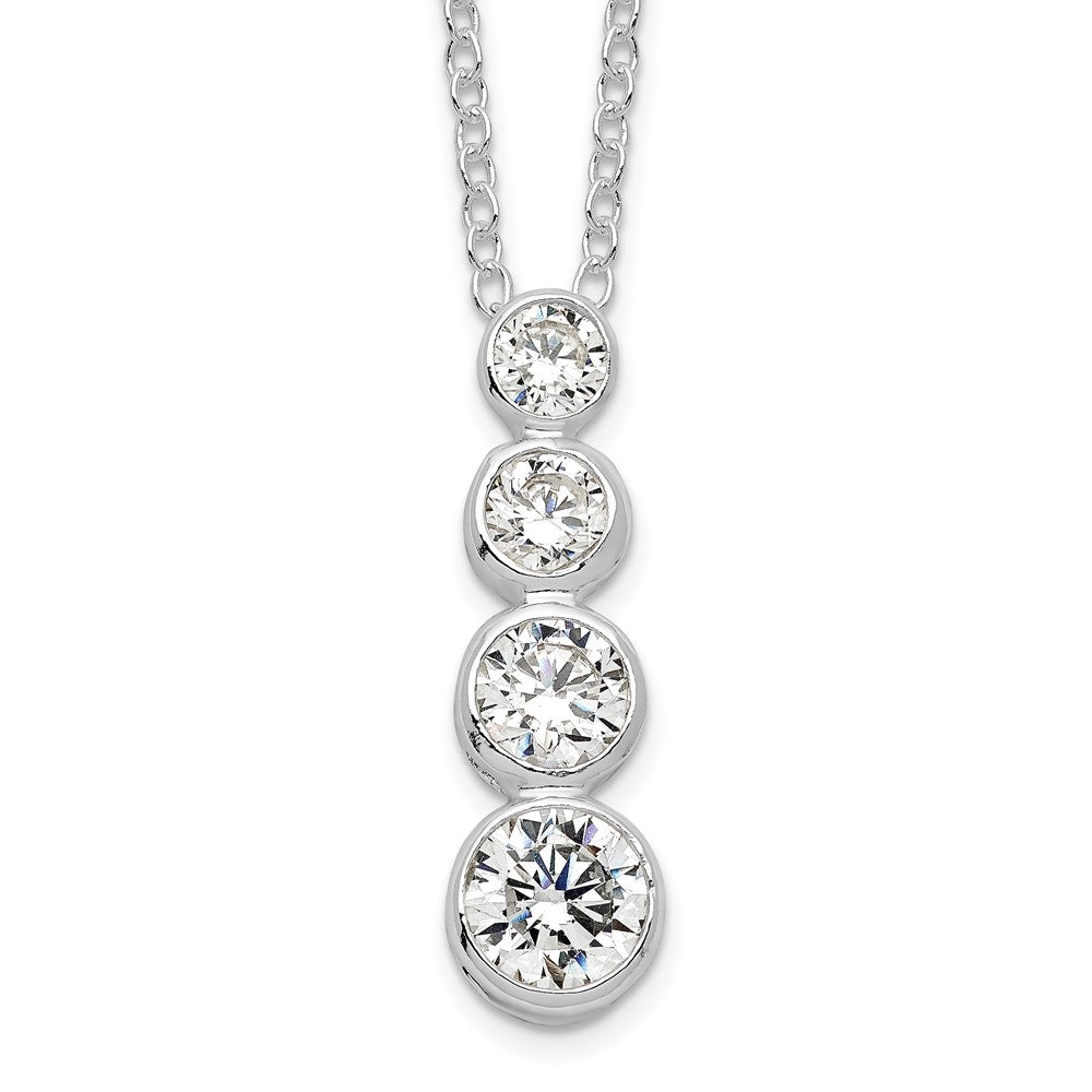 Sterling Silver Rhodium-plated CZ Journey Necklace, 18 x 6 mm, 2.25 g