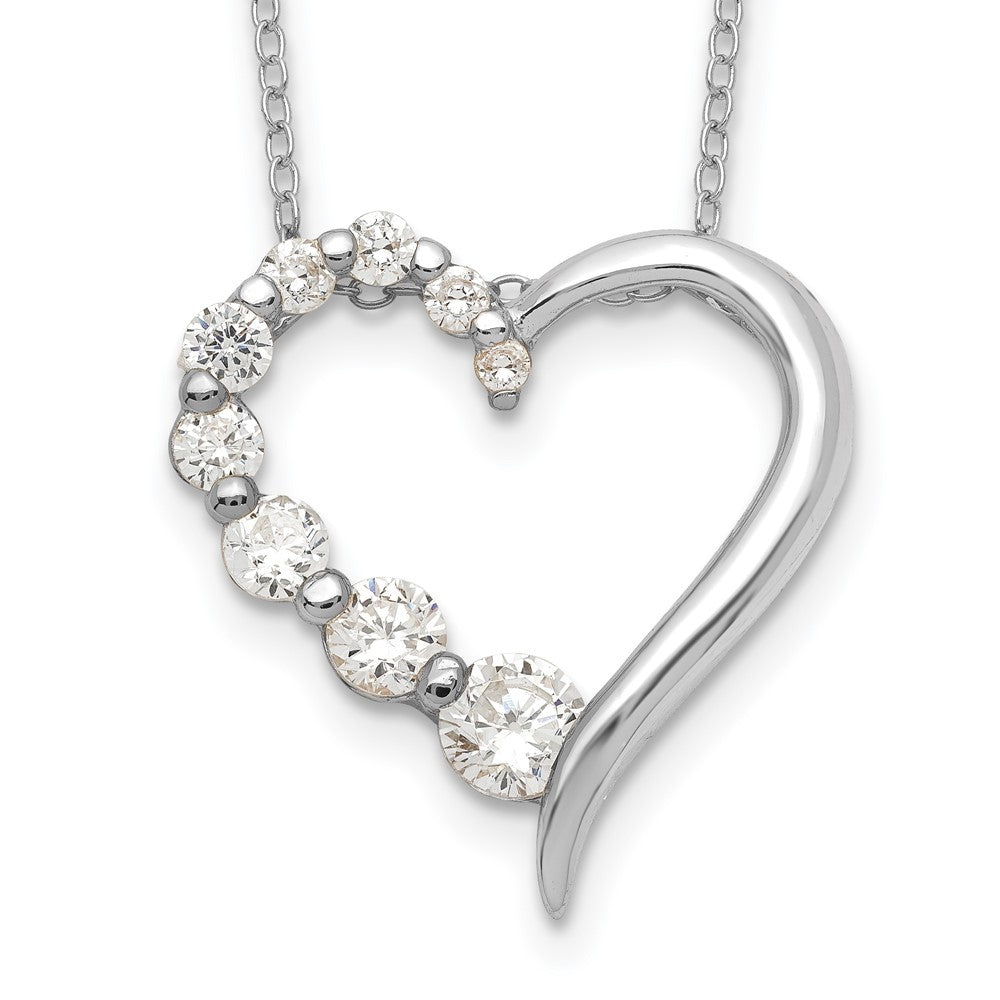 Sterling Silver Rhod-pltd Polished Open Heart CZ Journey 18in Necklace, 18 x 21 mm