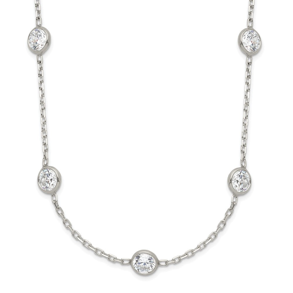 Sterling Silver Clear 4mm 11-Station CZ w/2in ext. Necklace, 20 x 5 mm