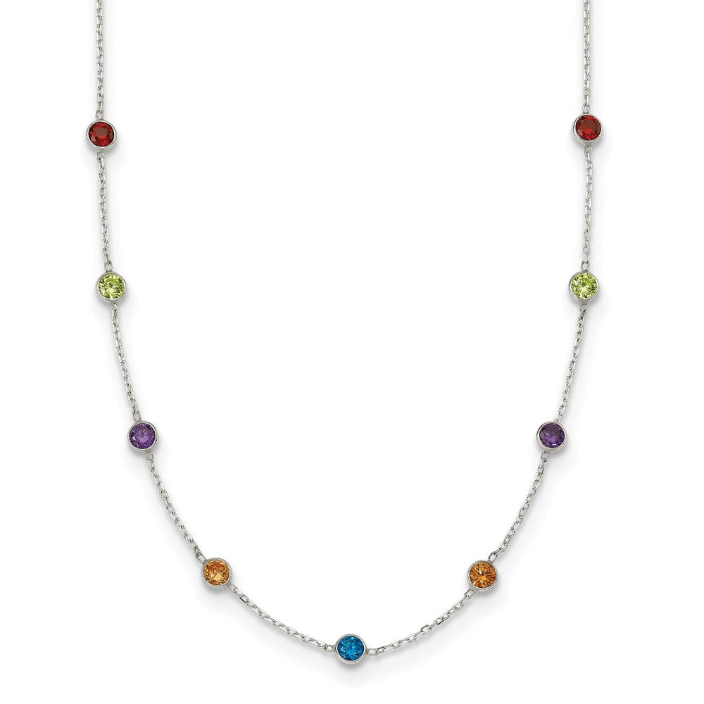 Sterling Silver 9-Station Multicolor CZ Necklace, 18 x 5 mm