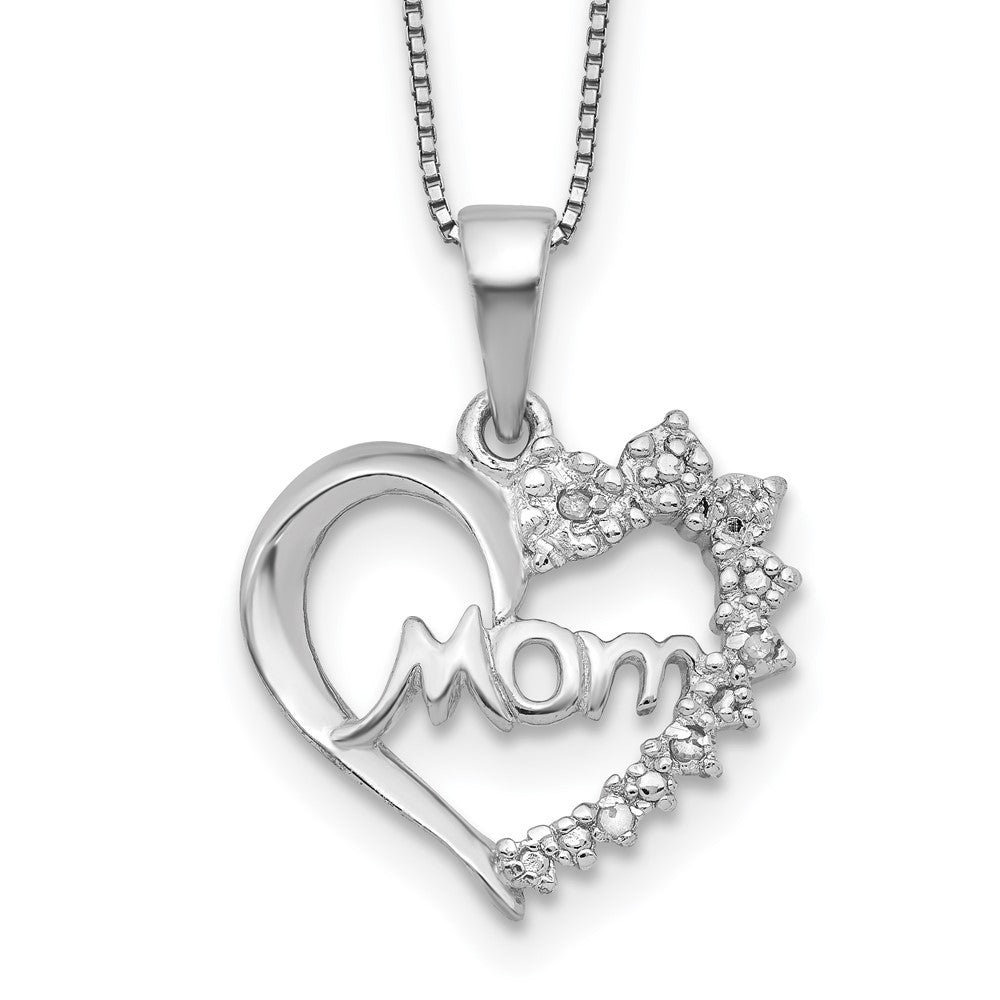 Sterling Silver Rhodium-plated Diamond Mom Necklace, 0.04 ct, 16 x 18 mm