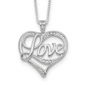 Sterling Silver Rhodium-plated Diam. Love Necklace, 0.01 ct, 16 x 19 mm