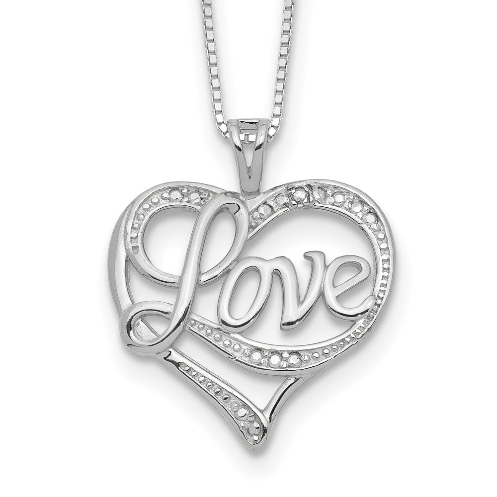 Sterling Silver Rhodium-plated Diam. Love Necklace, 0.01 ct, 16 x 19 mm