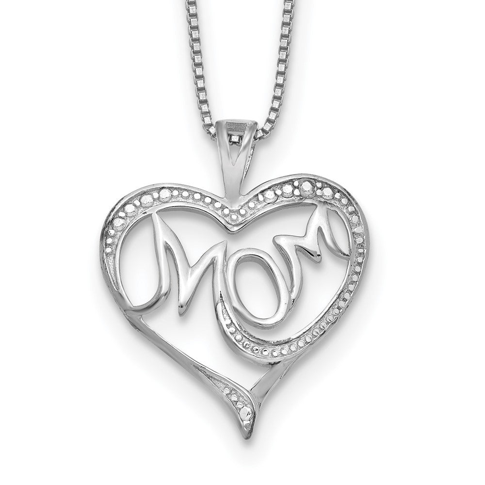 Sterling Silver Rhodium-plated Diam. Mom Necklace, 0.01 ct, 16 x 17 mm