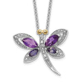 Brilliant Gemstones Sterling Silver with 14K Accent Rhodium-plated Amethyst/Iolite/Diamond Dragonfly18 Inch Necklace with 2 Inch Extender, 0.512 ct, 20 x 21 mm