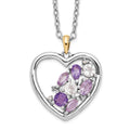 Brilliant Gemstones Sterling Silver with 14K Accent Rhodium-plated Amethyst and White Topaz and Diamond 18 Inch Necklace with 2 Inch Extender, 1.861 ct, 20 x 22 mm