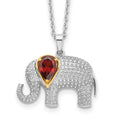 Brilliant Gemstones Sterling Silver with 14K Accent Rhodium-plated Garnet and Diamond Elephant 18 Inch Necklace with 2 Inch Extender, 1.005 ct, 20 x 25 mm