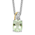 Brilliant Gemstones Sterling Silver with 14K Accent Rhodium-plated Green Quartz and Diamond 18 Inch Necklace with 2 Inch Extender, 1.939 ct, 20 x 7 mm