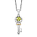 Brilliant Gemstones Sterling Silver with 14K Accent Rhodium-plated Peridot and Diamond Key 18 Inch Necklace with 2 Inch Extender, 0.465 ct, 20 x 7 mm