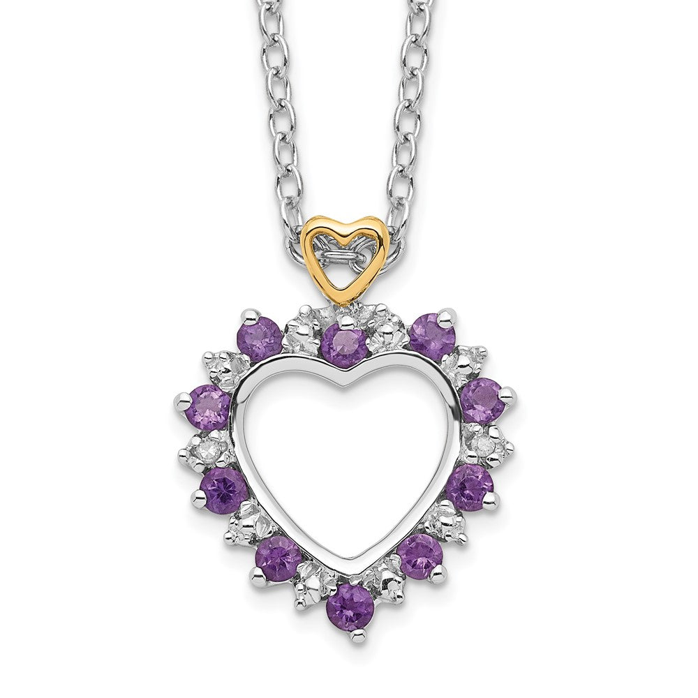 Brilliant Gemstones Sterling Silver with 14K Accent Rhodium-plated Amethyst and Diamond 18 Inch Necklace with 2 Inch Extender, 0.505 ct, 20 x 14 mm