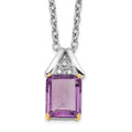 Brilliant Gemstones Sterling Silver with 14K Accent Rhodium-plated Amethyst and Diamond 18 Inch Necklace with 2 Inch Extender, 2.915 ct, 20 x 9 mm