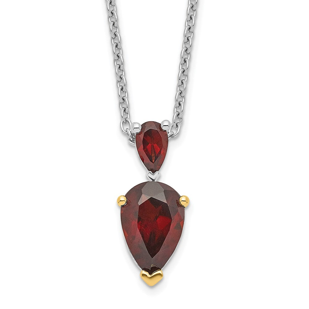 Brilliant Gemstones Sterling Silver with 14K Accent Rhodium-plated Garnet 18 Inch Necklace with 2 Inch Extender, 1.55 ct, 20 x 7 mm