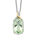 Brilliant Gemstones Sterling Silver with 14K Accent Rhodium-plated Green Quartz and Diamond 18 Inch Necklace with 2 Inch Extender, 0.009 ct, 20 x 11 mm