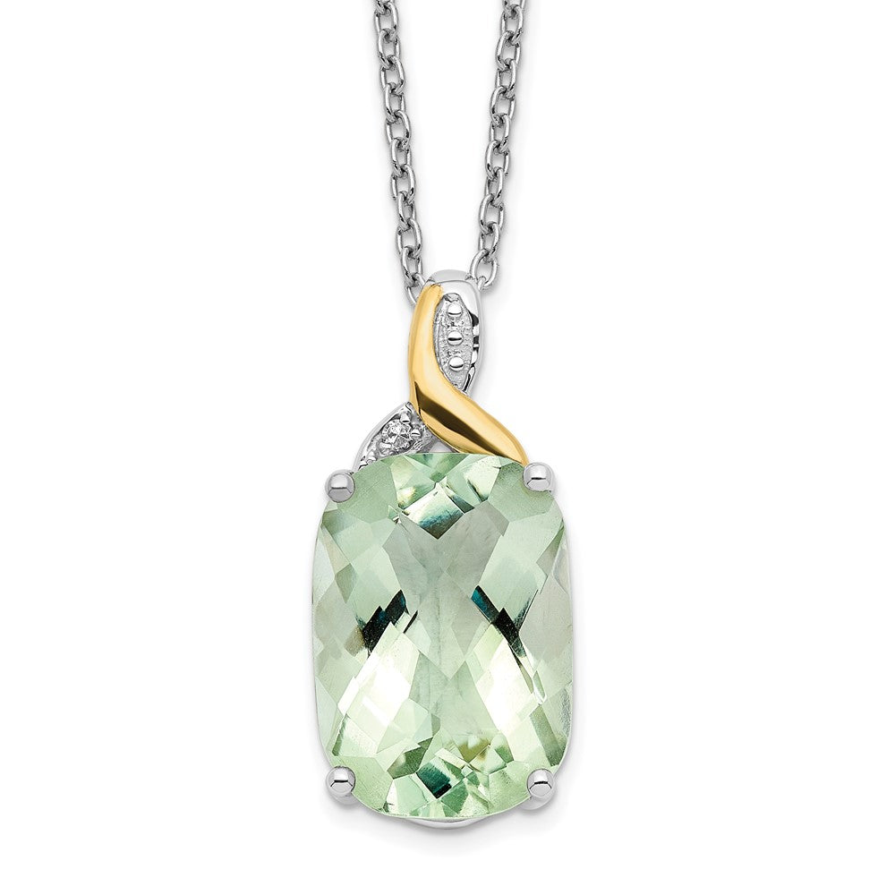 Brilliant Gemstones Sterling Silver with 14K Accent Rhodium-plated Green Quartz and Diamond 18 Inch Necklace with 2 Inch Extender, 0.009 ct, 20 x 11 mm