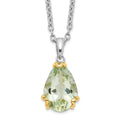 Brilliant Gemstones Sterling Silver with 14K Accent Rhodium-plated Green Quartz 18 Inch Necklace with 2 Inch Extender, 5 ct, 20 x 11 mm