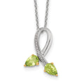 Brilliant Gemstones Sterling Silver with 14K Accent Rhodium-plated Peridot and Diamond 18 Inch Necklace with 2 Inch Extender, 0.905 ct, 20 x 13 mm