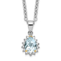 Brilliant Gemstones Sterling Silver with 14K Accent Rhodium-plated Sky Blue Topaz and Diamond 18 Inch Necklace with 2 Inch Extender, 2.011 ct, 20 x 10 mm