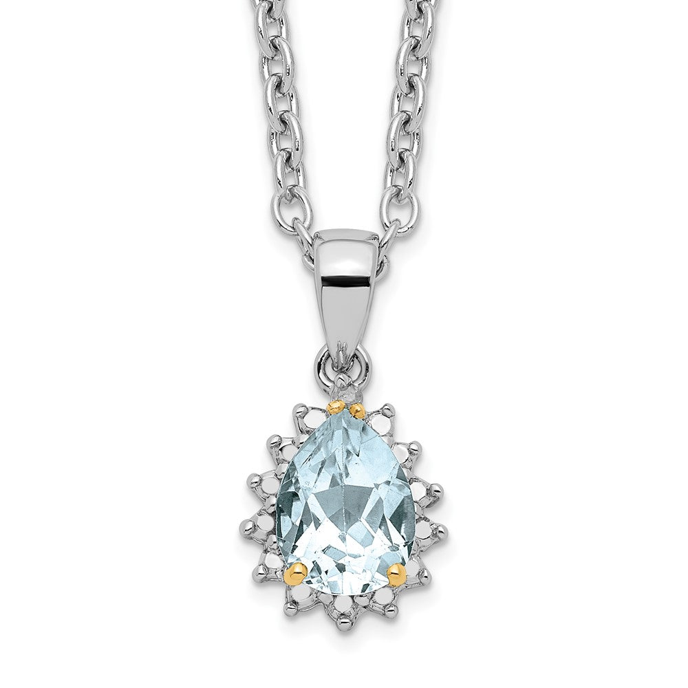 Brilliant Gemstones Sterling Silver with 14K Accent Rhodium-plated Sky Blue Topaz and Diamond 18 Inch Necklace with 2 Inch Extender, 2.011 ct, 20 x 10 mm