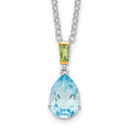 Brilliant Gemstones Sterling Silver with14K Accent Rhodium-plated Sky Blue Topaz and Peridot 18 Inch Necklace with 2 Inch Extender, 4.41 ct, 20 x 7 mm
