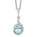 Brilliant Gemstones Sterling Silver with 14K Accent Rhodium-plated Sky Blue Topaz and Diamond 18 Inch Necklace with 2 Inch Extender, 3.16 ct, 20 x 12 mm
