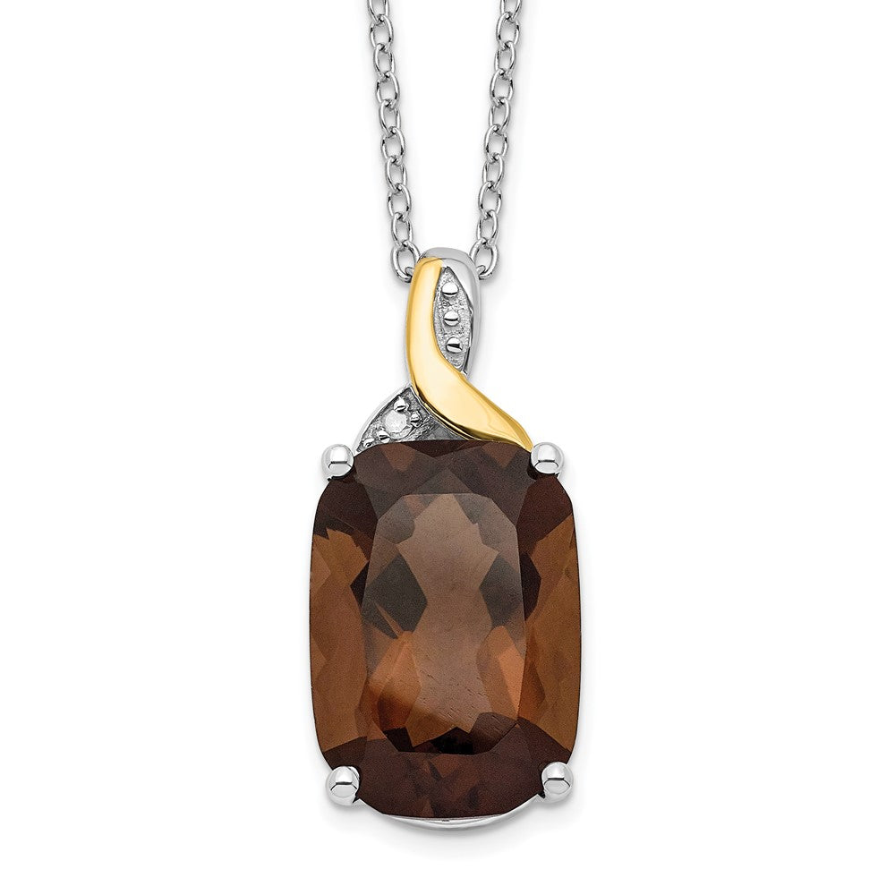 Brilliant Gemstones Sterling Silver with 14K Accent Rhodium-plated Smoky Quartz and Diamond 18 Inch Necklace with 2 Inch Extender, 0.009 ct, 20 x 11 mm