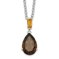 Brilliant Gemstones Sterling Silver with 14K Accent Rhodium-plated Smoky Quartz and Citrine Necklace, 4.41 ct, 20 x 8 mm