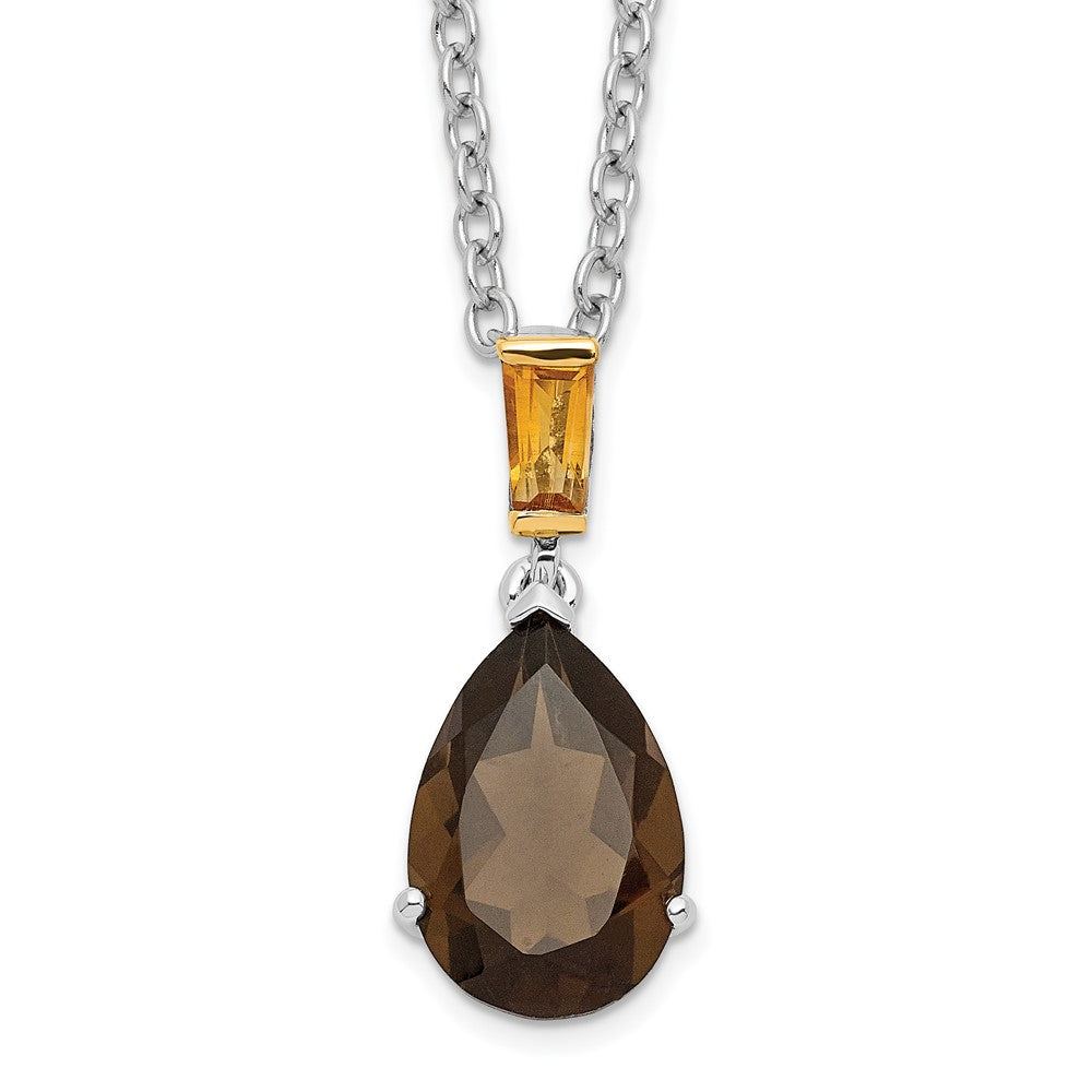 Brilliant Gemstones Sterling Silver with 14K Accent Rhodium-plated Smoky Quartz and Citrine Necklace, 4.41 ct, 20 x 8 mm