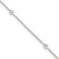 Sterling Silver Beads 5-Station 9 inch Plus 1.5 inch Extender - Total 10.5 inch Anklet, 10.5 x 3 mm