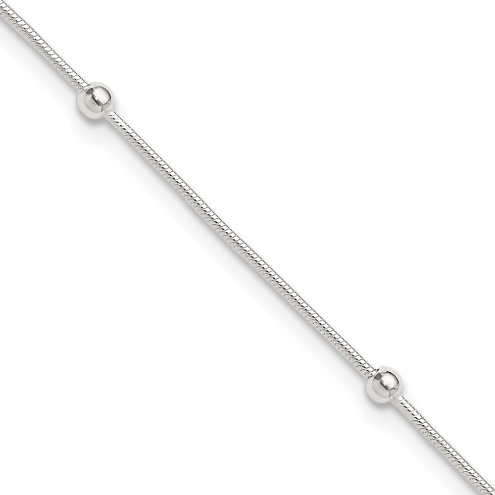 Sterling Silver Beads 5-Station 9 inch Plus 1.5 inch Extender - Total 10.5 inch Anklet, 10.5 x 3 mm
