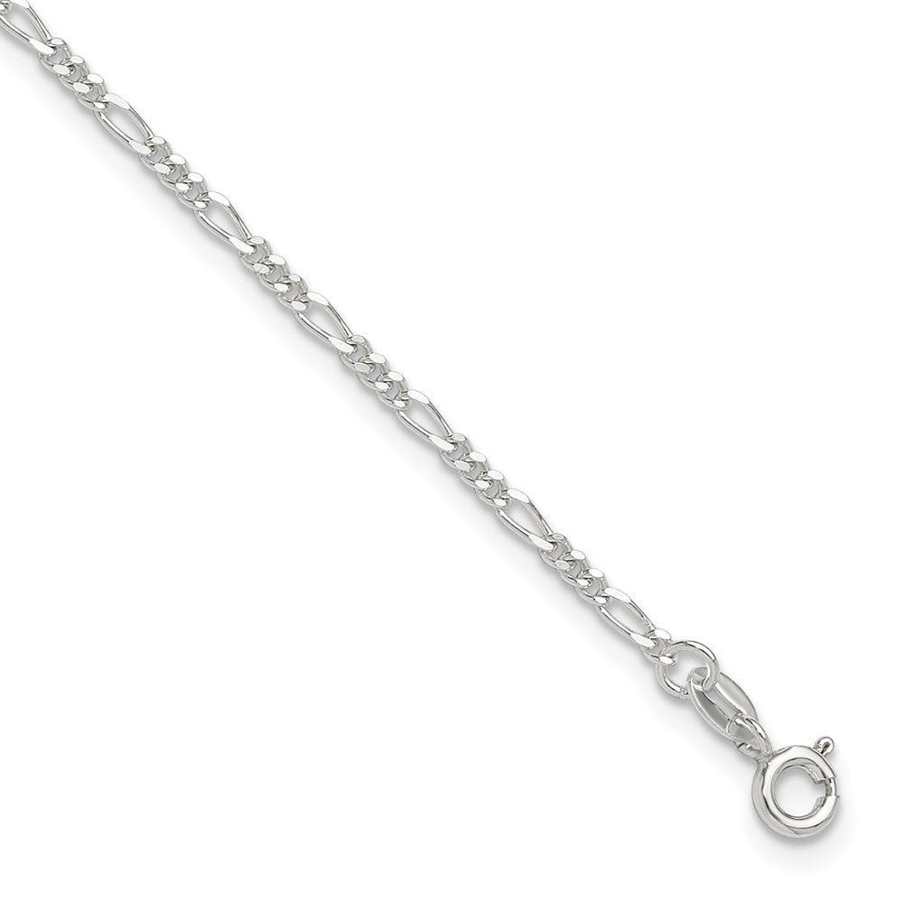 Sterling Silver Figaro Chain 9 inch Plus 1 inch Extender - Total 10 inch Anklet, 10 x 2 mm