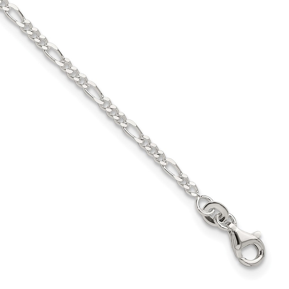 Sterling Silver Figaro Chain 9 inch Plus 1 inch Extender - Total 10 inch Anklet, 10 x 6 mm