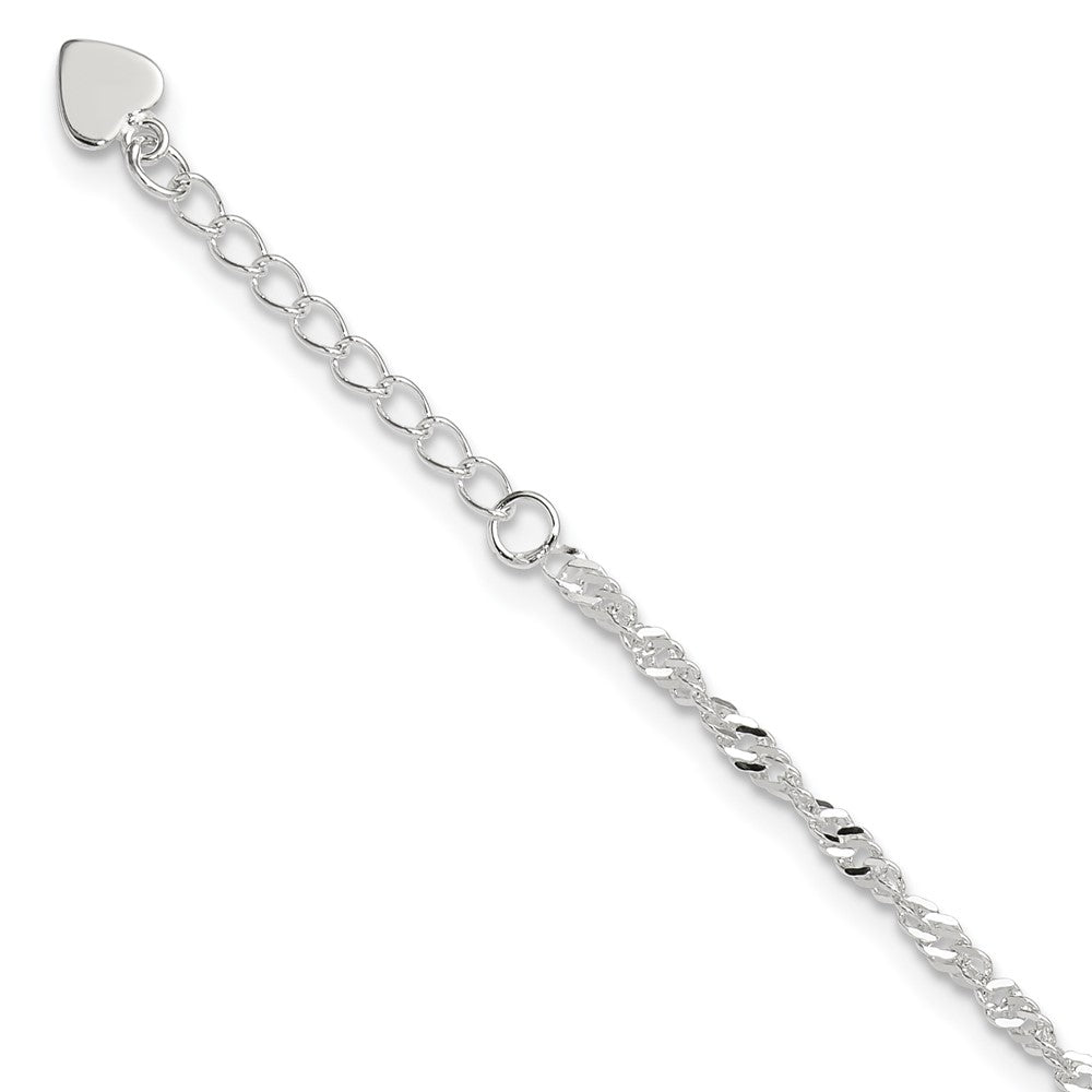 Sterling Silver 3mm Singapore Chain 8 inch Plus 1 inch Extender - Total 9 inch Anklet, 10 x 3 mm