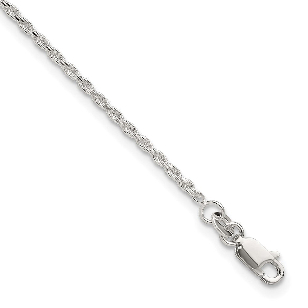 Sterling Silver 2mm Rope Chain 9 inch Plus 1 inch Extender - Total 10 inch Anklet, 10 x 2 mm