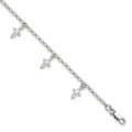 Sterling Silver 9 in Cross Anklet, 9 x 3 mm
