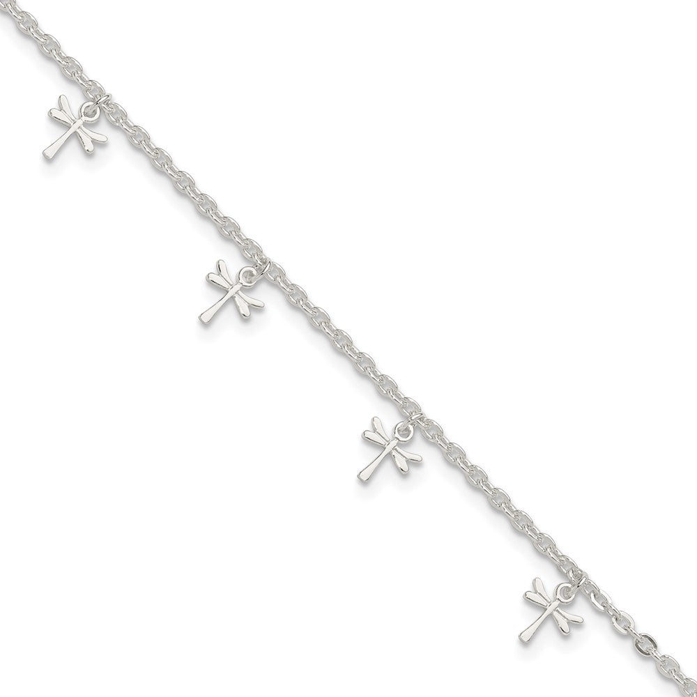 Sterling Silver Dragonfly Charms 9 inch Plus 1 inch Extender - Total 10 inch Anklet, 10 x 2.5 mm
