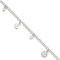 Sterling Silver Sun/Moon/Star/Crystal 9 inch Plus 1 inch Extender - Total 10 inch Anklet, 10 x 4 mm