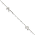 Sterling Silver Dolphins and Beads 4-Station 9 inch Plus 1 inch Extender - Total 10 inch Anklet, 10 x 7 mm