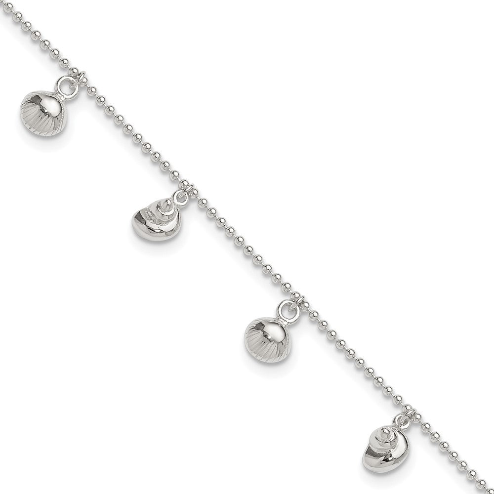 Sterling Silver Sea Shells 8 inch Plus 1 inch Extender - Total 9 inch Anklet, 9 x 2 mm