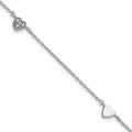 Sterling Silver Rhodium-plated CZ Heart 9 inch Plus 1 inch Extender - Total 10 inch Anklet, 10 x 7 mm