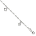 Sterling Silver Puffed Heart Charms 9 inch Plus 1 inch Extender - Total 10 inch Anklet, 10 x 2 mm