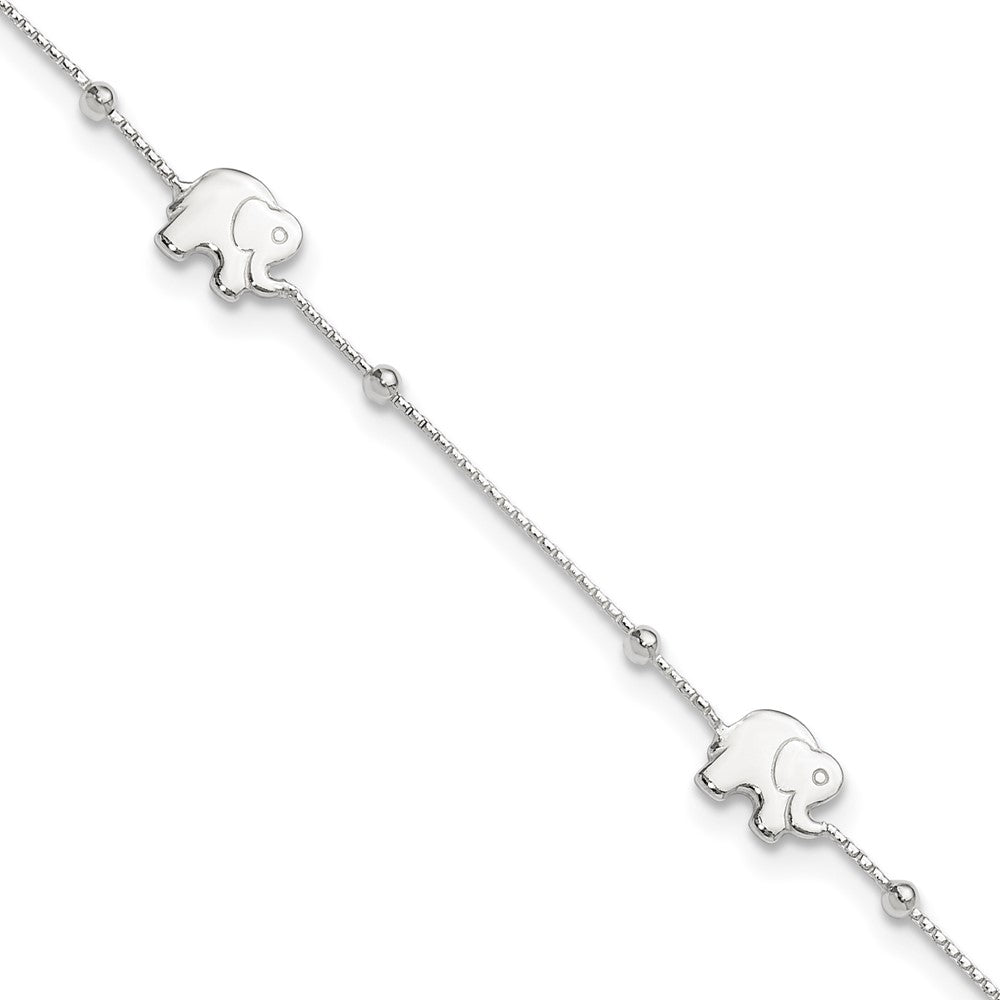 Sterling Silver Elephant 9 inch Plus 2 inch Extender - Total 11 inch Anklet, 11 x 8 mm