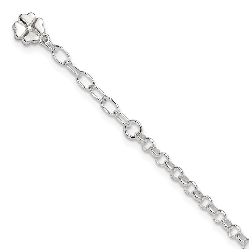 Sterling Silver Clover Dangle 9 inch Plus 1 inch Extender - Total 10 inch Anklet, 10 x 3.5 mm