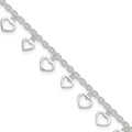 Sterling Silver Heart Charms 8 inch Plus 1 inch Extender - Total 9 inch Anklet, 9 x 2.5 mm