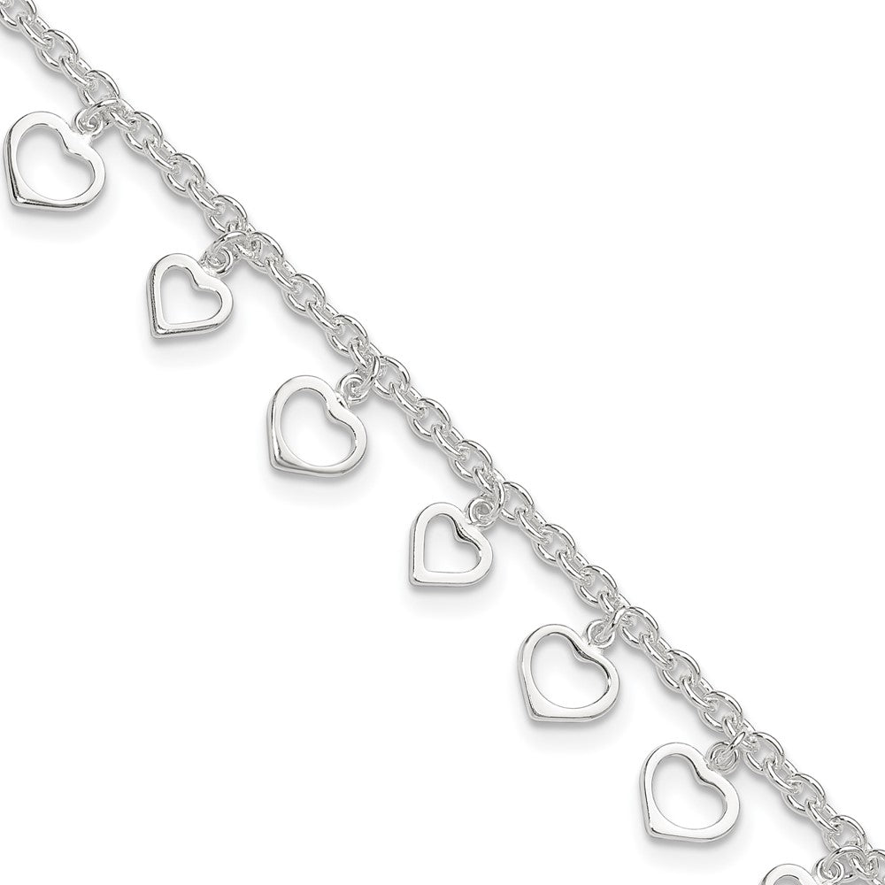 Sterling Silver Heart Charms 8 inch Plus 1 inch Extender - Total 9 inch Anklet, 9 x 2.5 mm