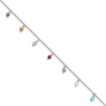 Sterling Silver Multi-colored Beads 9 inch Plus 1 inch Extender - Total 10 inch Anklet, 10 x 2 mm
