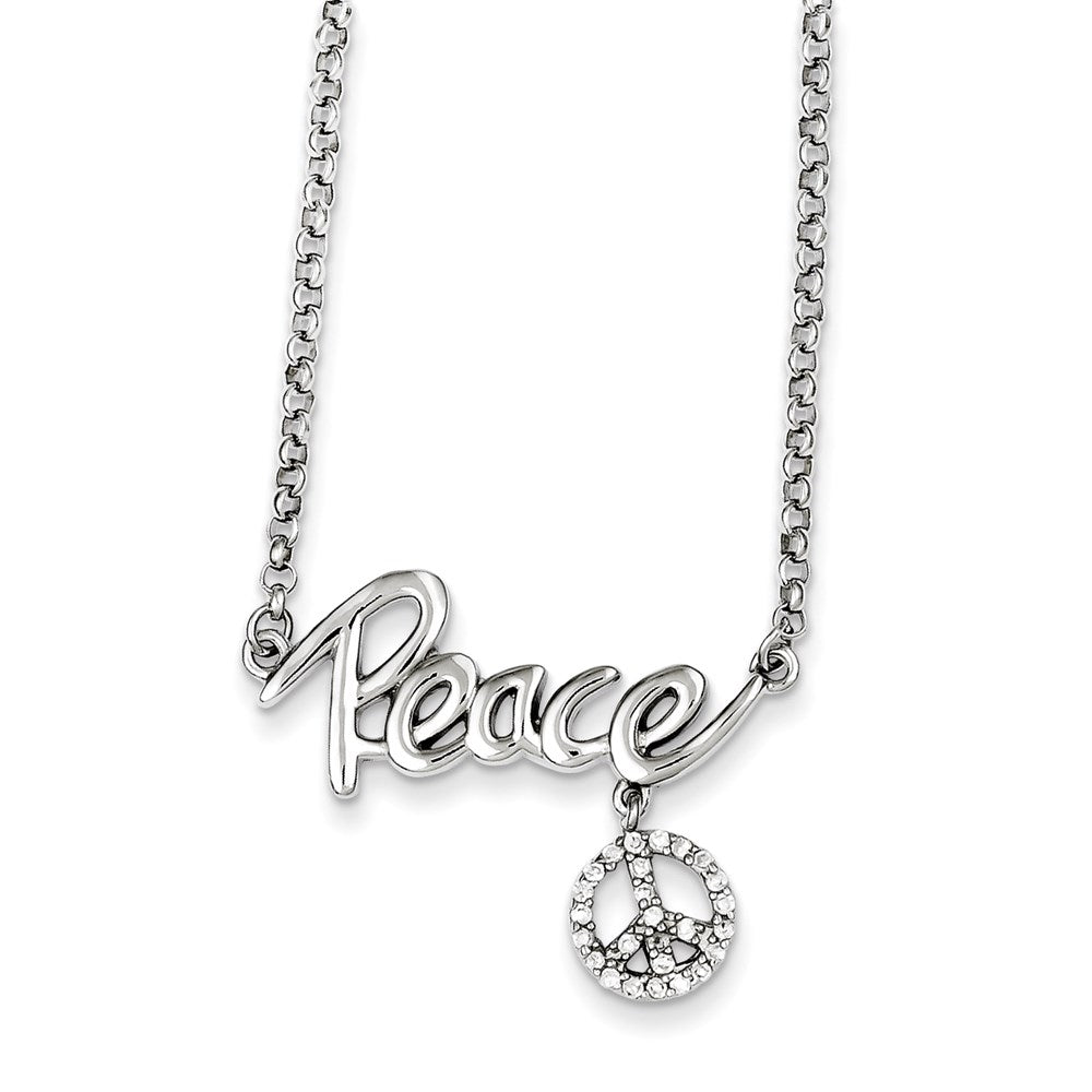 Sterling Silver CZ Peace Necklace, 16 mm