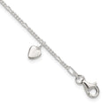 Sterling Silver Heart Dangle Anklet, 10 x 6 mm
