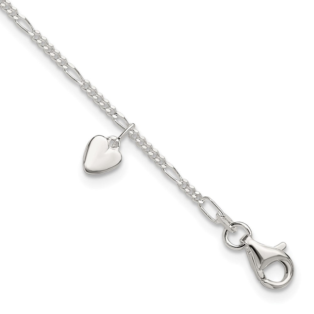 Sterling Silver Heart Dangle Anklet, 9 x 6 mm