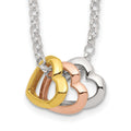Sterling Silver and Vermeil Polished Fancy 3-Heart Necklace, 18 x 17 mm
